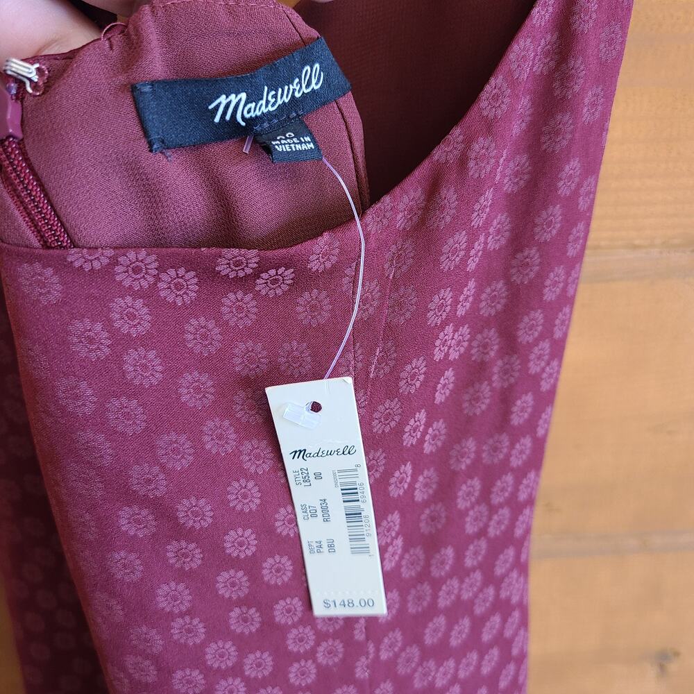Madewell Cami Maxi Dress NWT Dusty Burgundy 00 Satin Jacquard Twist Back Boho - Picture 3 of 4